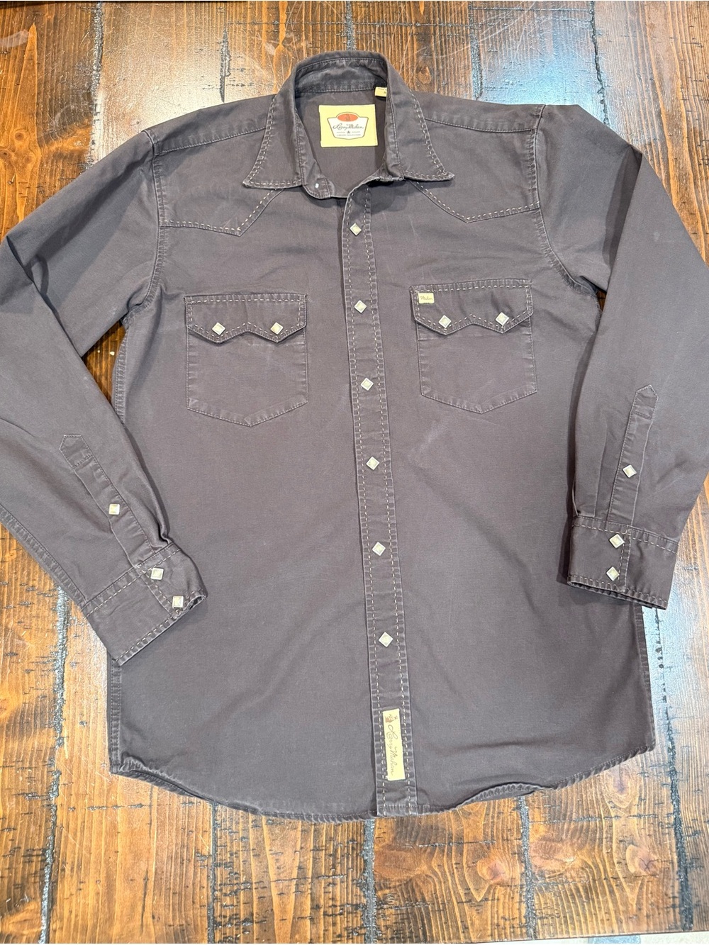 Vintage Men's Dark Charcoal Canvas Western Shirt square diamond pearl Buttons